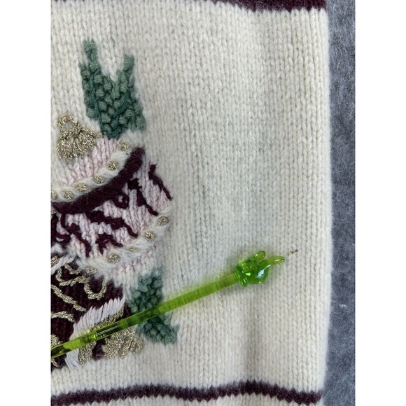 Vintage Bechamel Christmas Hand Knit Cardigan Sweater Embroidered Pink Tree - Picture 7 of 13